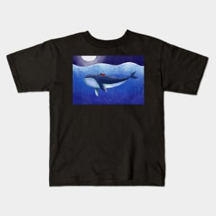 Whale illustration girl rider puzzle Kids T-Shirt